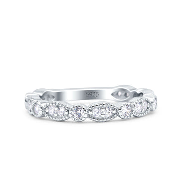 Half Eternity Wedding Band Art Deco Design Round Simulated CZ 925 Sterling Silver (3mm)